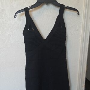 Bebe Black Ribbed V-Neck Bodycon Dress